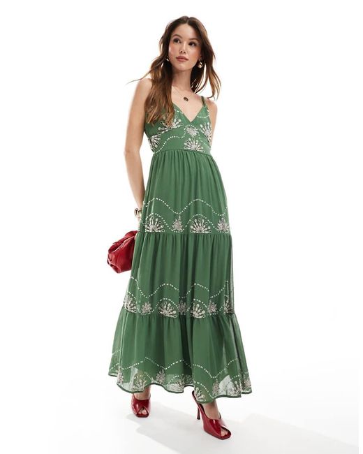 Maya Green Embellished Cami Midaxi Dress