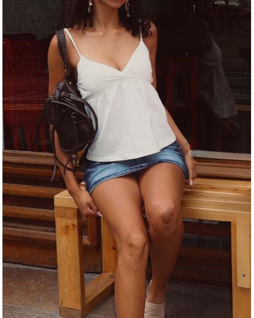 Bershka Blue Ruffle Strap Top