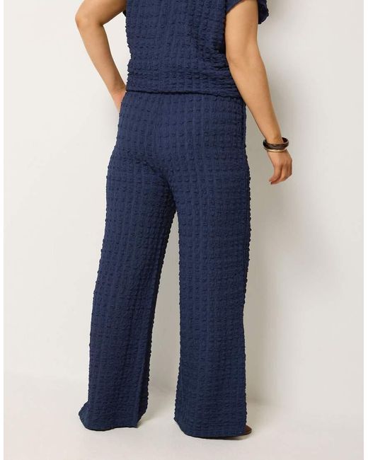 Yours Clothing Blue Bubble Textured Wide Leg Trousers