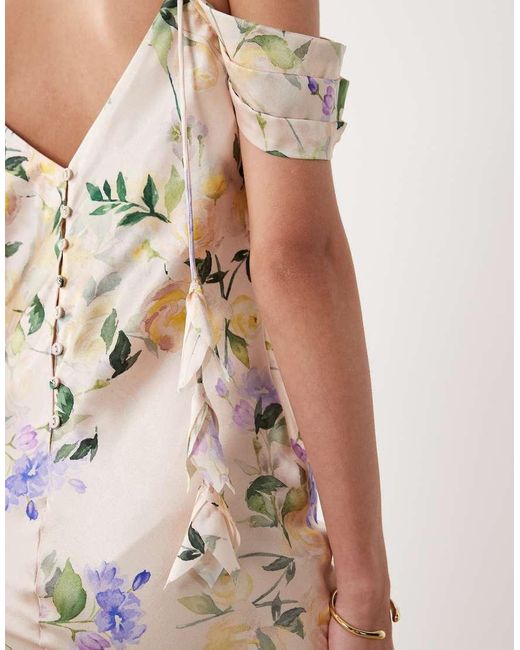 Hope & Ivy Natural Satin Cold Shoulder Cami Maxi Dress