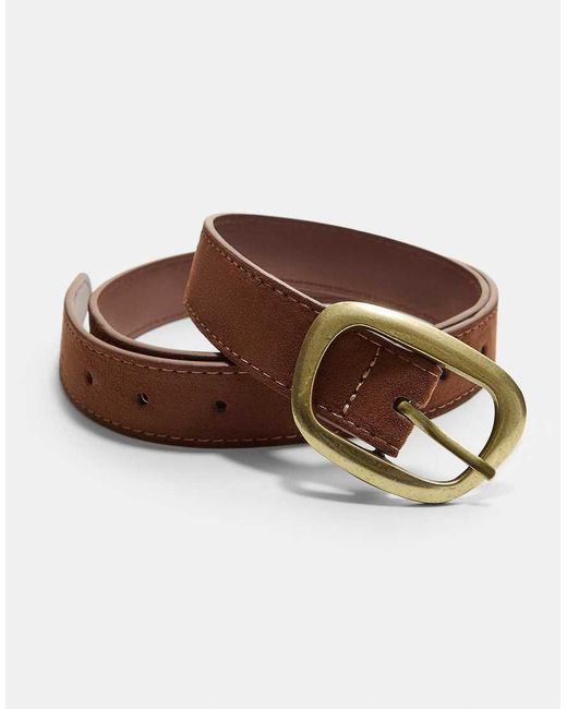 Stradivarius White Topstitched Belt With Asymmetric Buckle