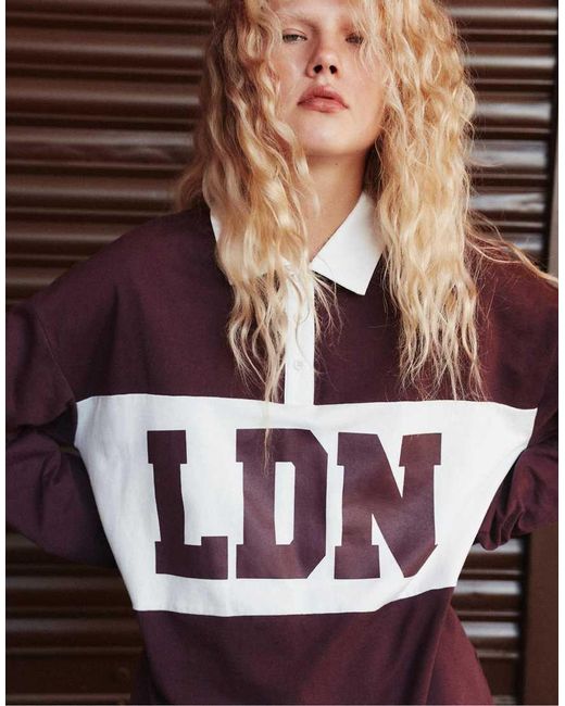 Stradivarius Polo-Sweatshirt Met Print in het Purple