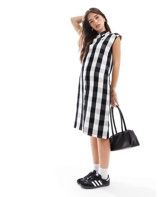 Fred Perry White Monochrome Check Shirt Dress