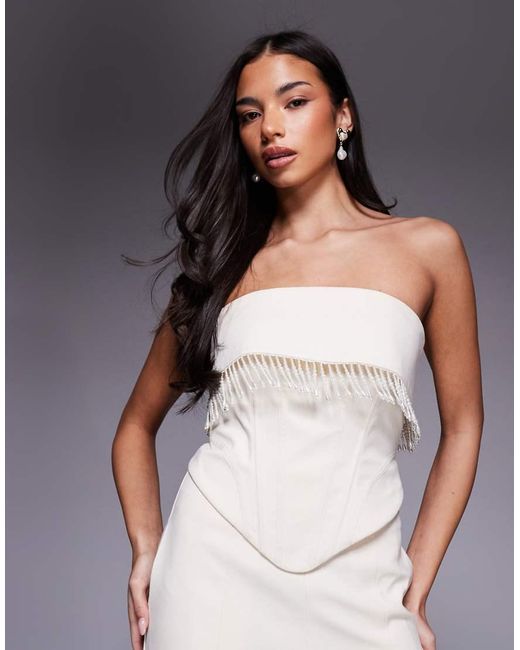 ASOS Gray Pearl Trim Sculpted Linen Corset Top