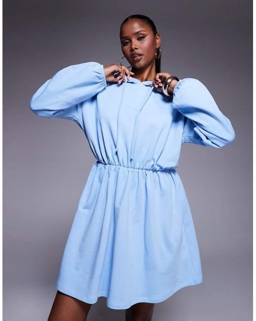 ASOS Sweat Jurk Met Capuchon En Geplooide Rok in het Blue