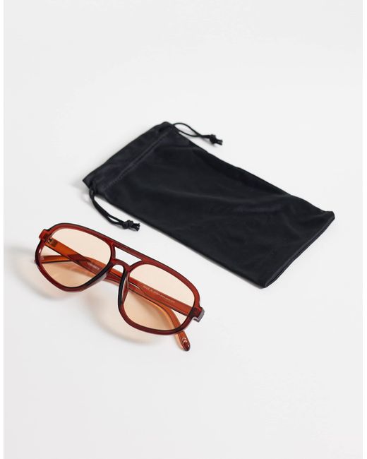 ASOS Natural Angular Aviator Sunglasses