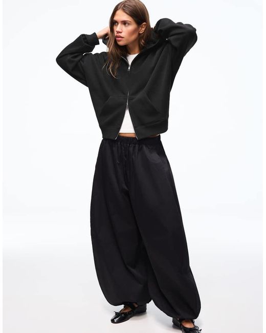 Bershka Black Oversize Zip-up Hoodie