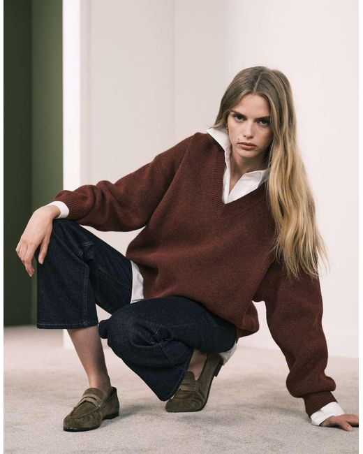 ASOS Brown Extreme Boxy V Neck Structured Jumper