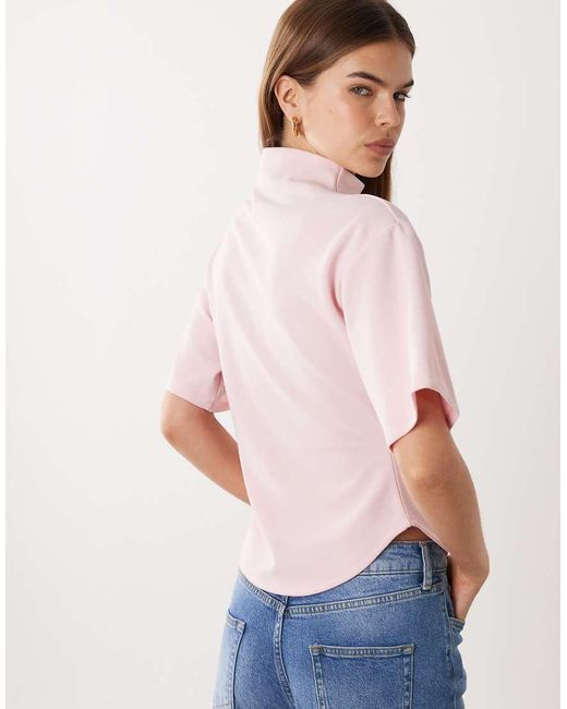 ASOS Pink Short Sleeve Top With High Neck