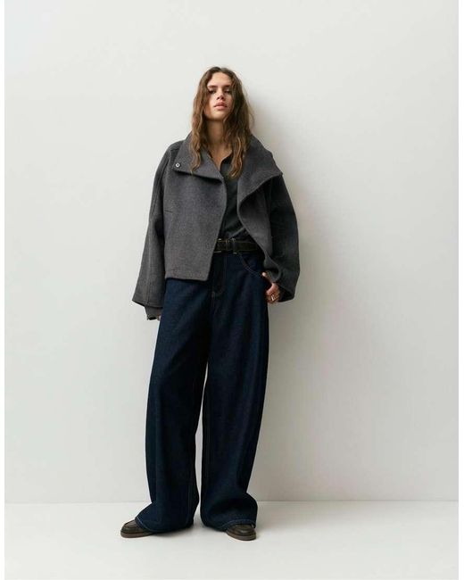 Pull&Bear Gray Short Felt Texture Coat