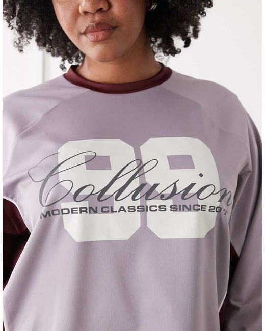 Collusion Plus Football Long Sleeve Tee With Number Graphic-purple