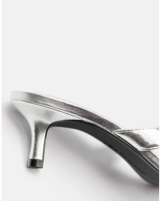 Pull&Bear White Metallic Heeled Sandals