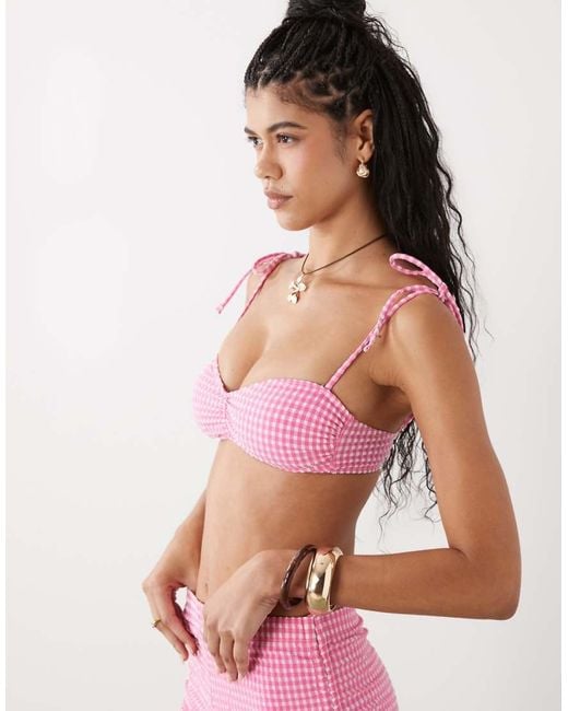 Reclaimed Vintage Pink Ruched Bralette Bikini Top