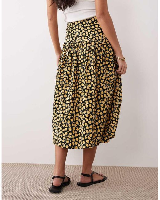 Wednesday's Girl Yellow Ruffle Midi Skirt