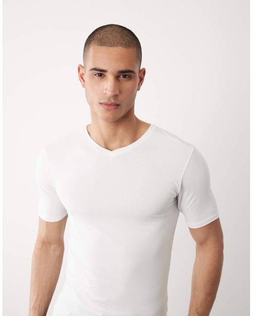 River Island White V Neck Muscle Fit T-shirt for men