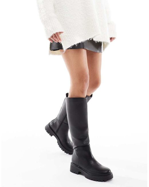 London Rebel Black Olivia Chunky Knee Boots