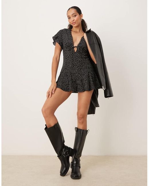 Glamorous Black V Neck Short Sleeves Playsuit