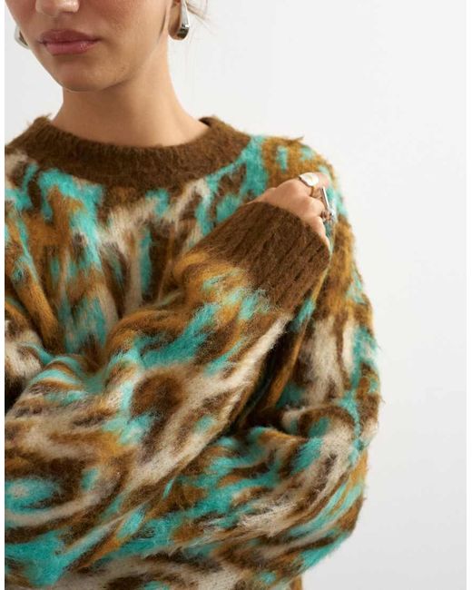 TOPSHOP Natural Knitted Fluffy Relaxed Fit Brushed Animal Crew Neck Jumper