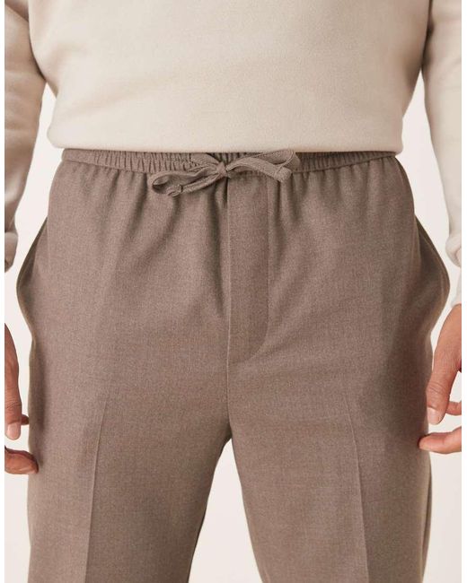 ASOS Natural Tailored Flannel Pull On Tapered Trousers for men