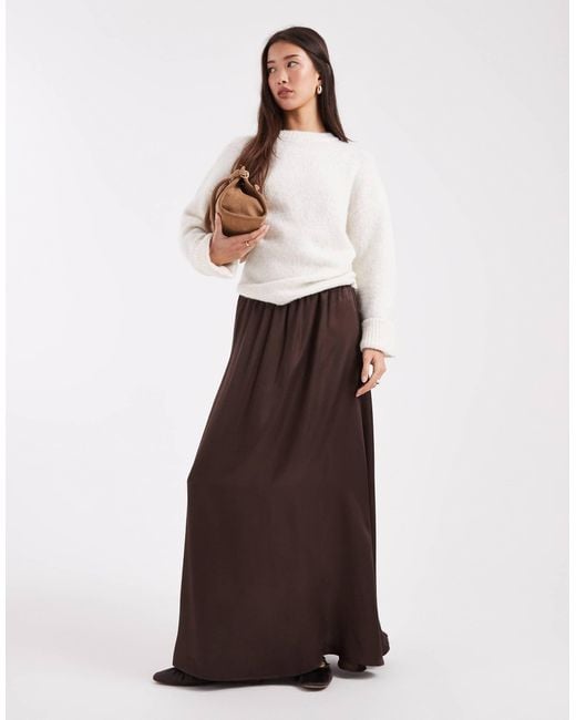 ASOS Brown Satin Volume Maxi Skirt