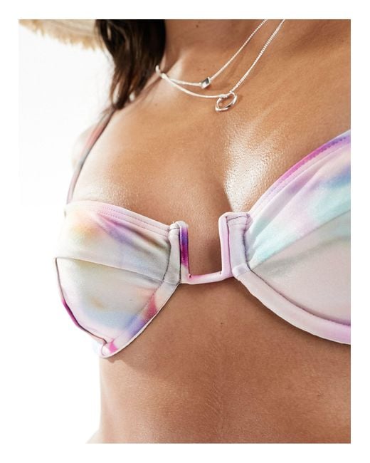 South Beach Brown – bügel-bikinioberteil aus mesh mit abstraktem marmorprint