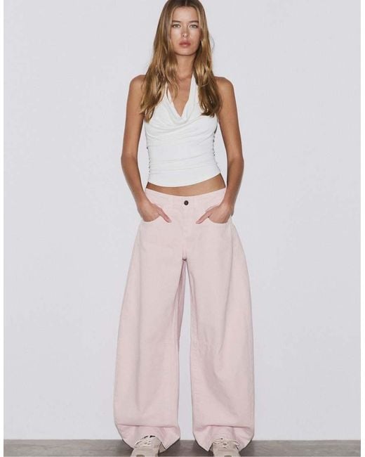 Stradivarius White Draped Halter Top