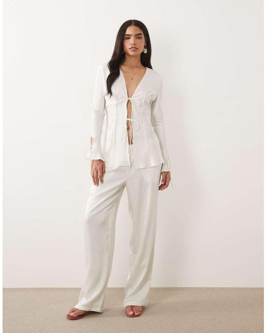 Lioness In Bloom Satin Low Rise Relaxed Leg Pants In (part Of A Set)-white