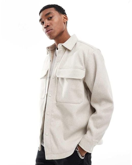 Pull&Bear Natural Double Pocket Shacket for men
