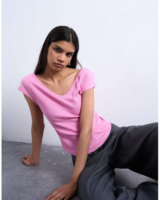 TOPSHOP Pink – geripptes, figurbetontes t-shirt