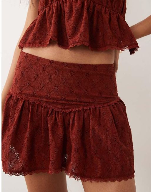 ASOS Red Broderie Mini Skirt With Lace Trim Detail