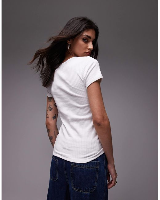 TOPSHOP White Wide Rib Tee