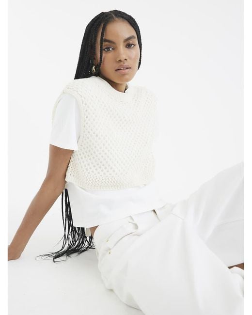River Island White Crochet Overlay T-Shirt