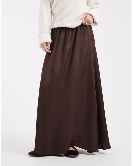 ASOS Brown Satin Volume Maxi Skirt