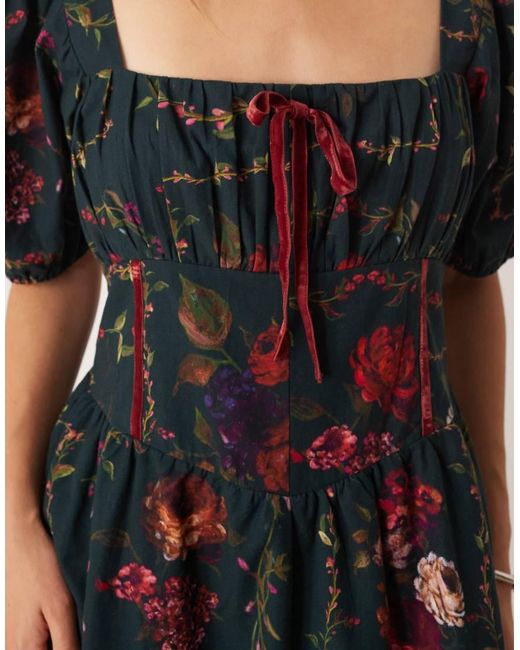 Hope & Ivy Black Puff Sleeve Corset Detail Midaxi Dress