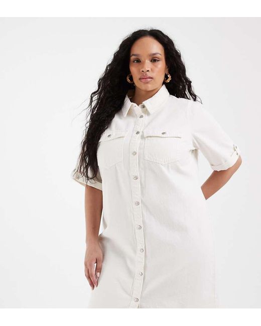Vero Moda White Short Sleeve Button Front Denim Mini Dress