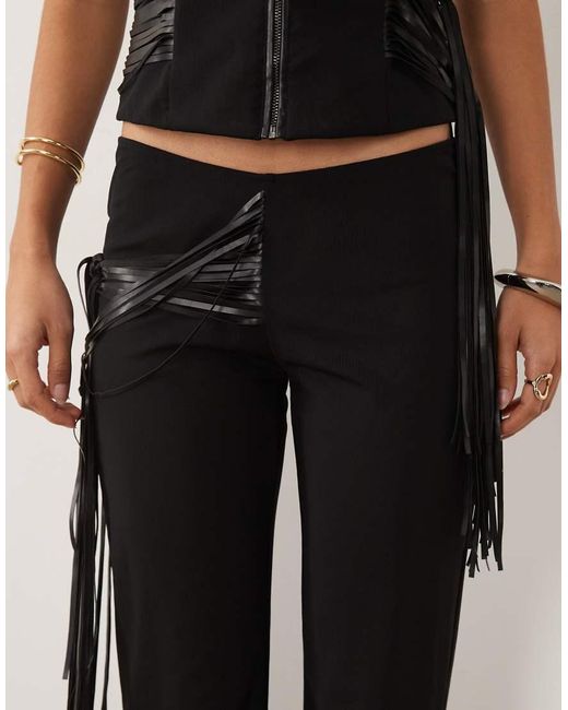 I.AM.GIA Black Iselda Sculpting Mesh Faux Leather Fringe Detail Pants