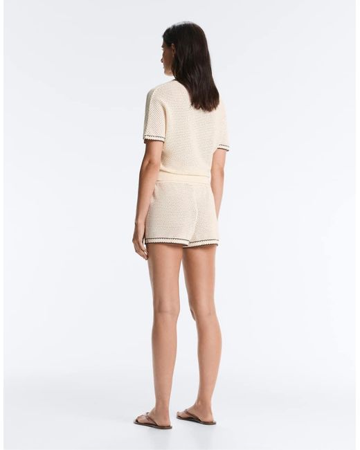 Oysho White Cotton Open Knit Shorts