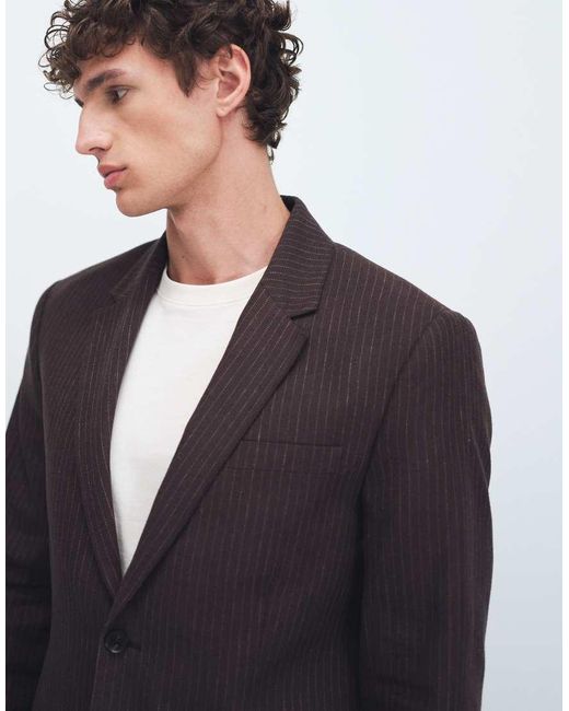 Abercrombie & Fitch Blue Linen Blend Slim Fit Single Breasted Blazer Co-ord for men
