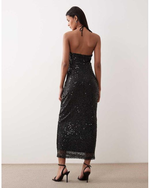 Vila Black Halter Neck Sequin Maxi Dress With Thigh Split
