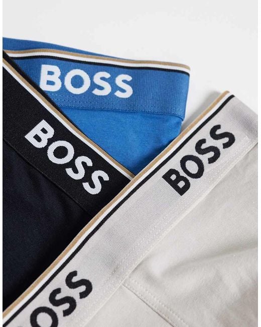 Boss Blue Power 3 Pack Logo Waistband Trunks for men