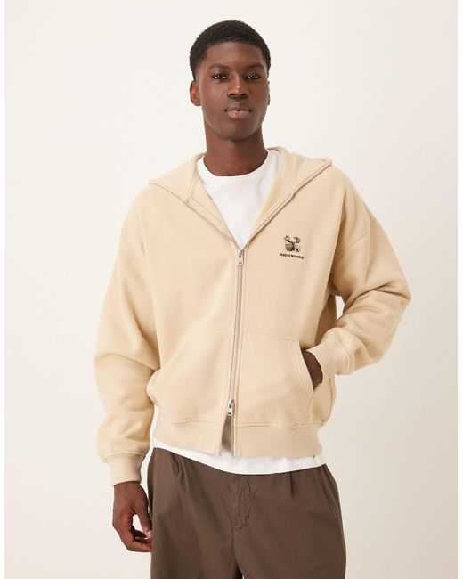 Sweat à capuche zippé avec logo sur la poitrine - beige Abercrombie & Fitch pour homme en coloris Natural