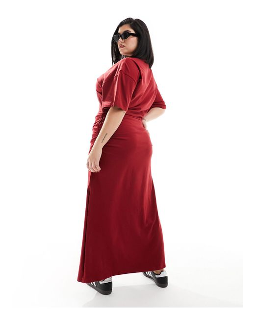 ASOS Red Asos Design Curve Crew Neck Midaxi T Shirt Dress With Ruched Side