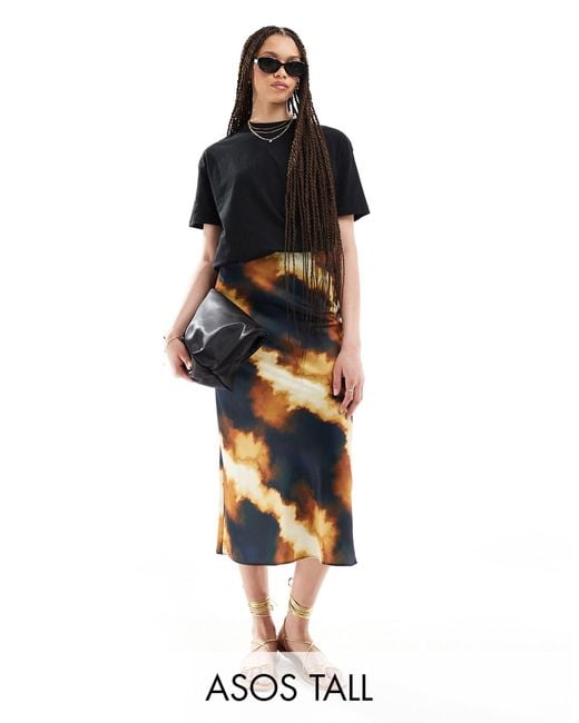 ASOS Black Asos Design Tall Satin Bias Midi Skirt