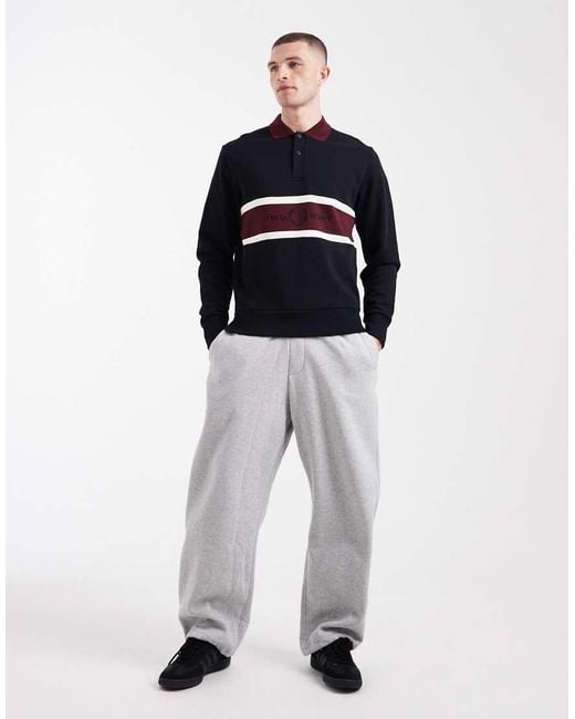Fred Perry Blue Embroidered Panel Logo Polo Sweatshirt for men
