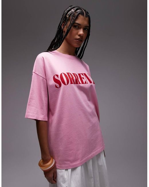 Camiseta Extragrande Con Estampado Gráfico "Sorrento" De -Amarillo TOPSHOP de color Pink
