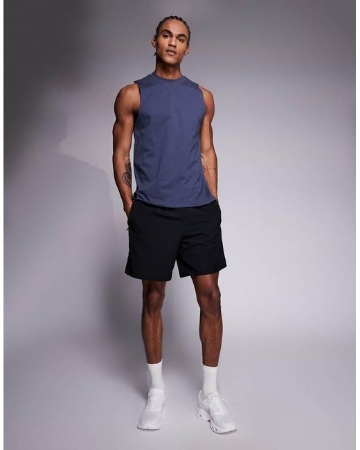 4505 Blue Icon Drop Armhole Cotton Training Vest With Quick Dry Finish for men