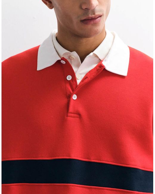 ASOS Red Oversized Rugby Sweatshirt With Contrast Panelling for men