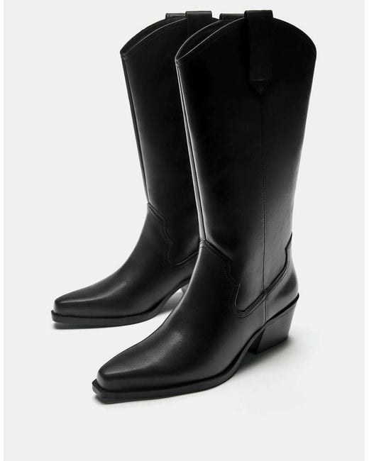 Pull&Bear Black Cowboy Boots