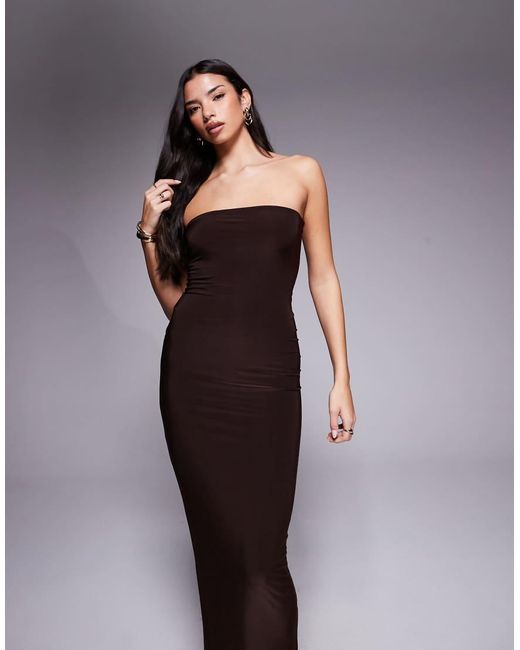 Fashionkilla Purple Exclusive Slinky Double Sculpted Bandeau Maxi Dress