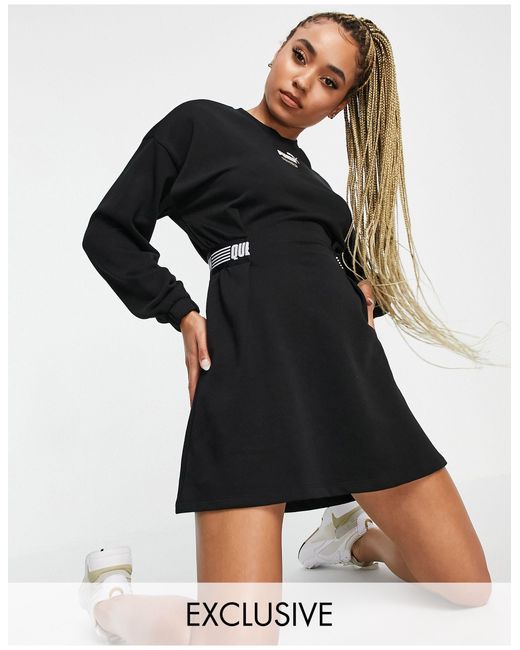 PUMA Black Queen Long Sleeve Mini Dress With Cinched Waist Banding